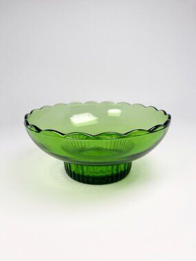 Vintage E.O Brody green pedestal bowl with scalloped edge